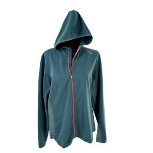 Saucony Dusty Teal Blue & Coral Full-Zip Hooded Workout Jacket Size Large